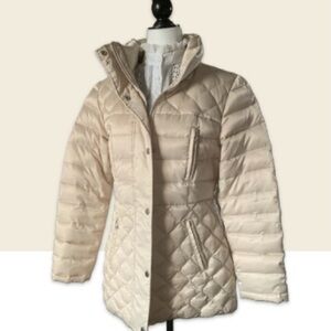 Esprit Coat Down Feather Puffer Jacket 3/4 Car Coat Faux Fur Detachable Collar M